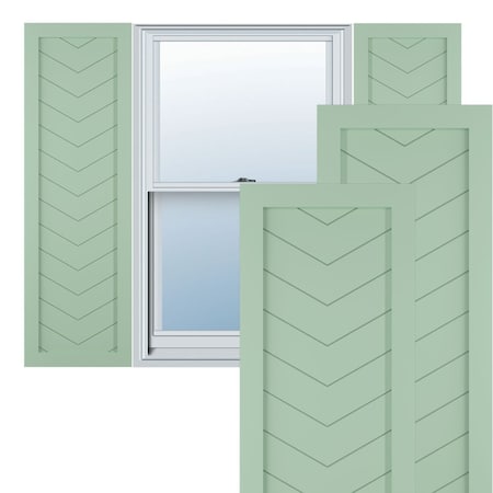 True Fit PVC Single Panel Chevron Modern Style Fixed Mount Shutters, Seaglass, 12W X 80H